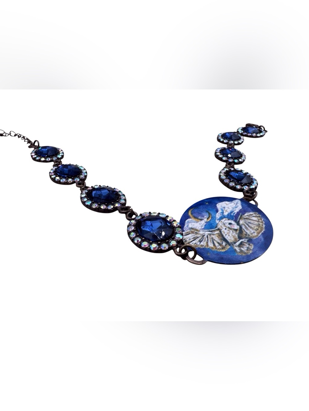 Handcrafted Blue Owl Moon Statement Bracelet